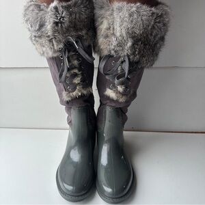 Wanted Hampton Boots Women’s 8.5 Gray Rain Snow Faux Fur Trim Waterproof Lace Up